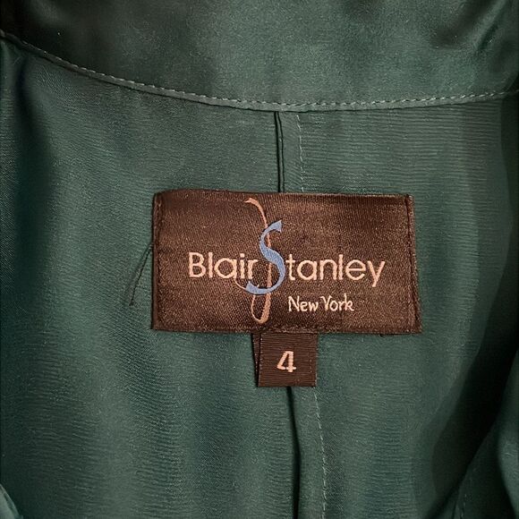 Blair Stanley Green Button Up Double Tier Blouse Womens Size 4 Relaxed Fit - Picture 2 of 8